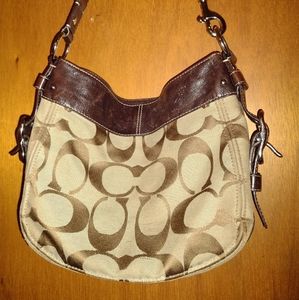 Coach Brown Canvas Leather Hobo Shoulder Bag Tote Purse